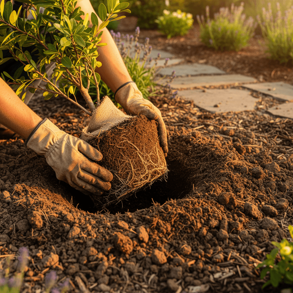 Gartenpflege: Detaillierte Arbeit beim Bepflanzen und Gartengestaltung